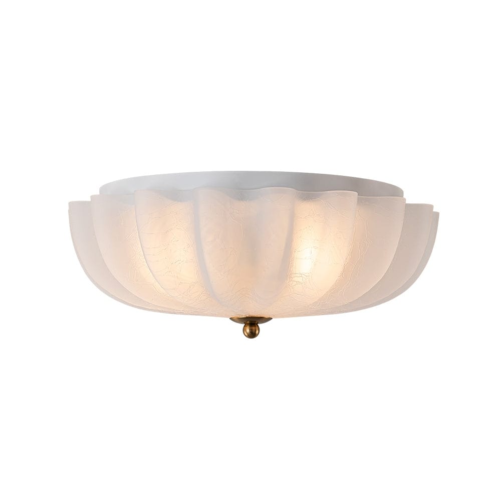 French Textured Frosted White Glass Scalloped Round Ceiling Light