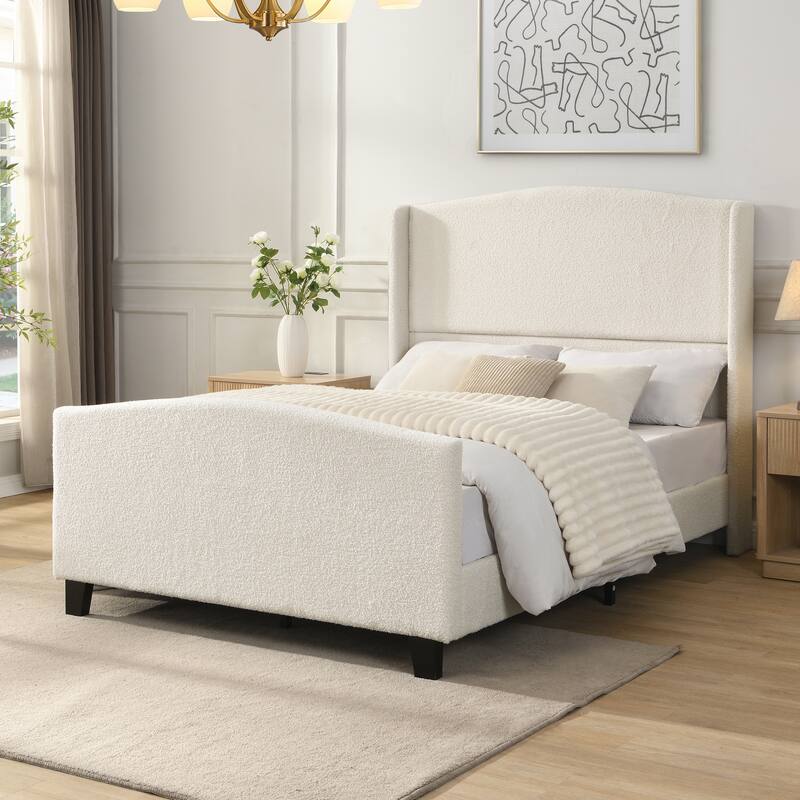 49.21"High Back Upholstered Headboard Teddy Velvet Bed Frame