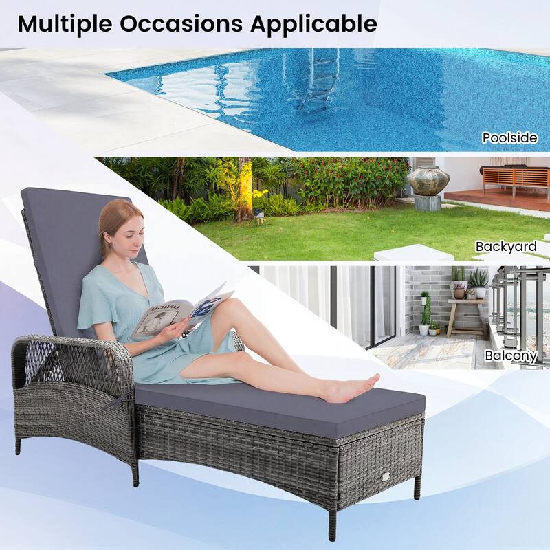 Gymax Outdoor Chaise Lounge Chair Patio Recliner w/ 6-Level Backrest