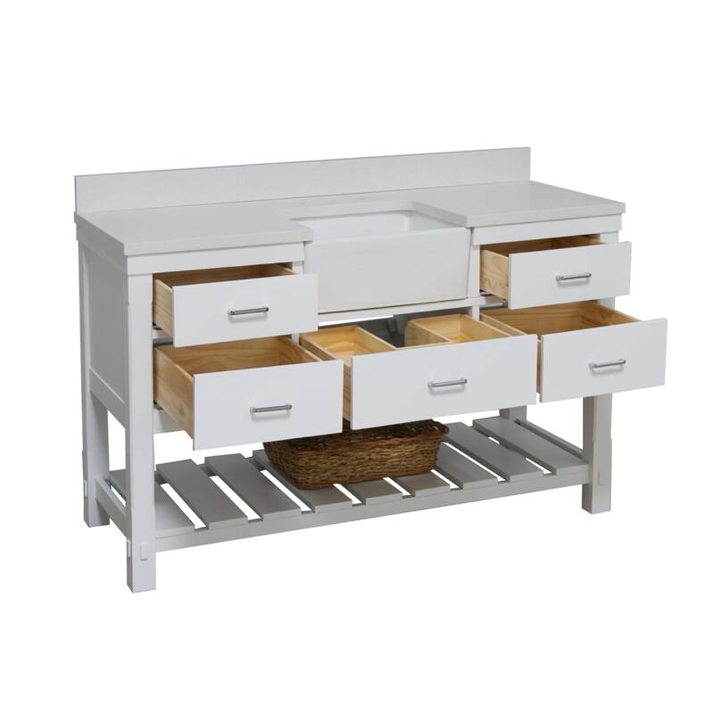 KitchenBathCollection Charlotte 60" Single Farmhouse Vanity with Quartz Top