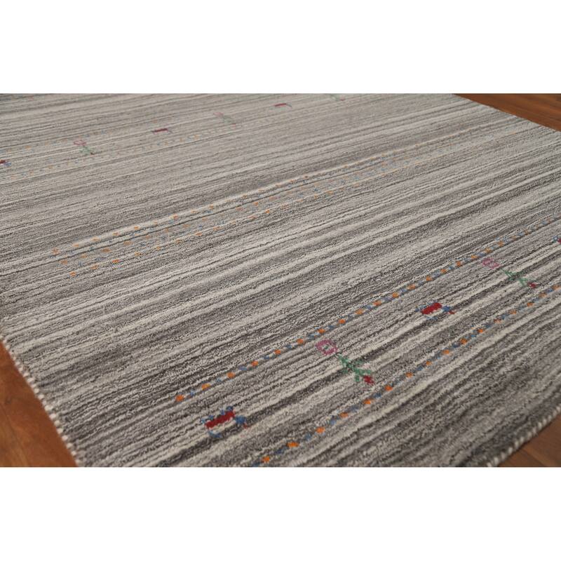 Hand Knotted Oriental 100% Wool Carpet Tribal Animal Pictorial Greys & Charcoal Gabbeh Area Rug - 7' 7'' X 5' 0''