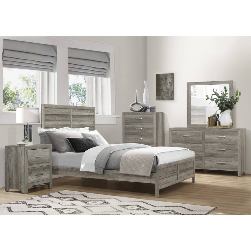 Rustic Weathered Gray Queen Size Wooden Bed with Headboard and Footboard