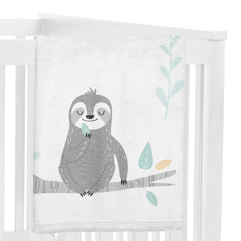 Blue Jungle Sloth Collection Boy Girl Baby Monthly Milestone Blanket - Aqua Turquoise Grey Green Tropical Botanical Rainforest