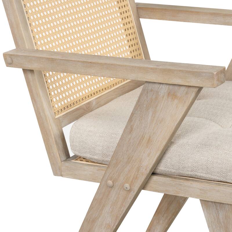 Mid-Century Modern Chair Accent Chair with Handcrafted Rattan Backrest and Padded Seat - 25.30" L x 22.80" W x 31.60" H