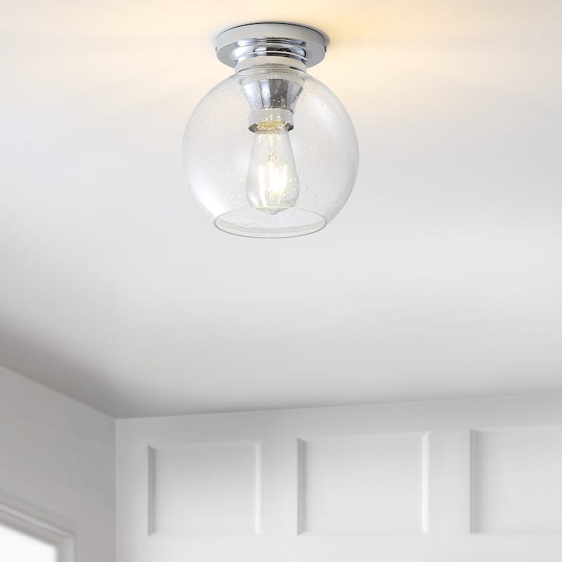 Duo 7.75" Metal/Glass LED Flush Mount, by JONATHAN Y - Chrome