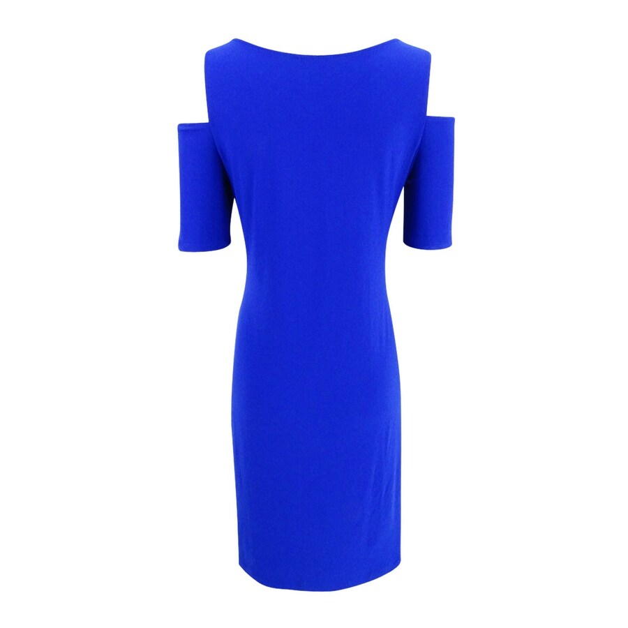 blue cold shoulder dress