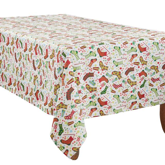 Holiday Tablecloth With Christmas Stockings Design - 65"x120"