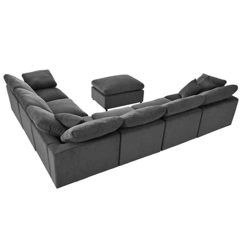 129.3'' L-Shaped 7-Seat Sectional Sofa with Ottoman and Pillow for Spacious Living