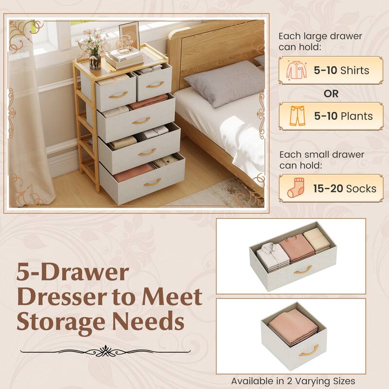 Gymax 5-Drawer Bamboo Chest of Drawers Storage Organizer Unit for