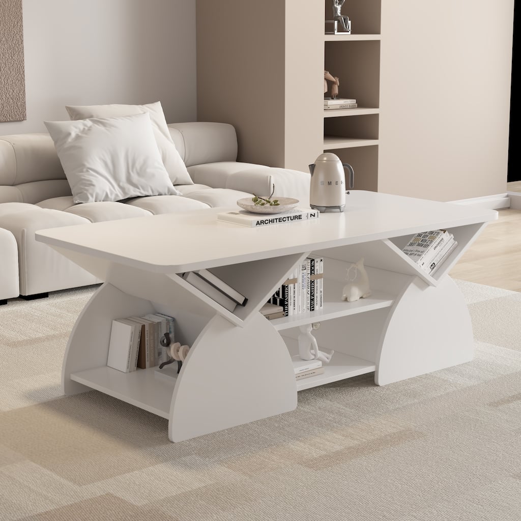 Rectangular Coffee Table for Living Room, Center Table with Storage, 47 Inch Space Saving Modern Coffee Table