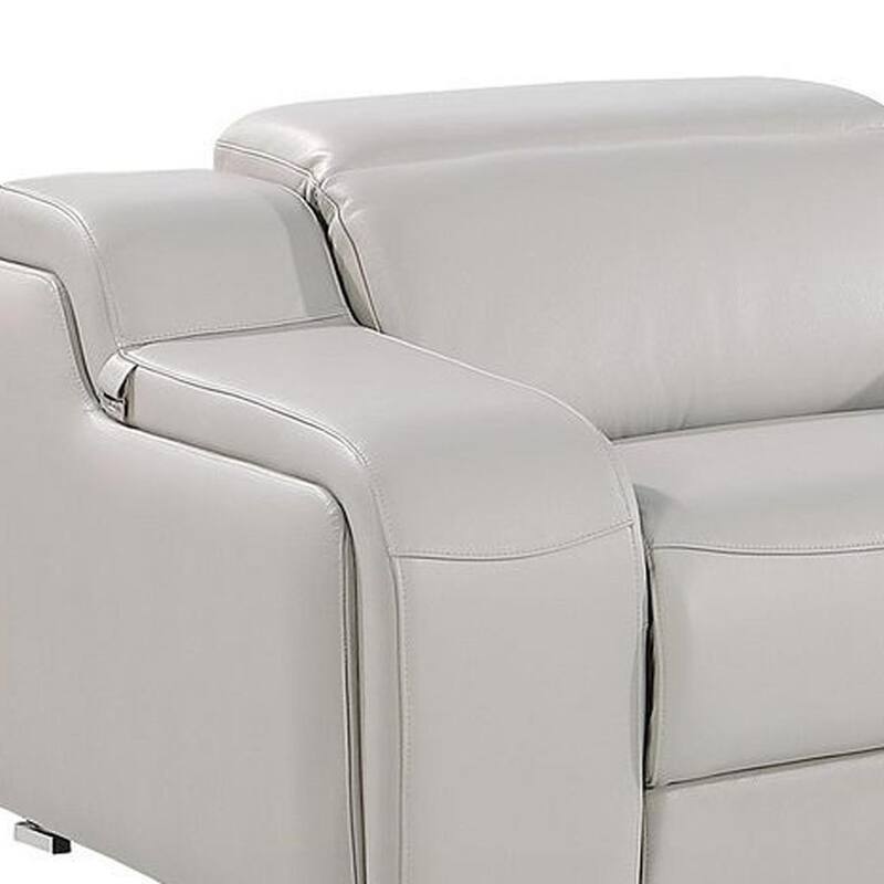 HomeRoots 169" Light Gray Italian Leather Reclining USB Sofa