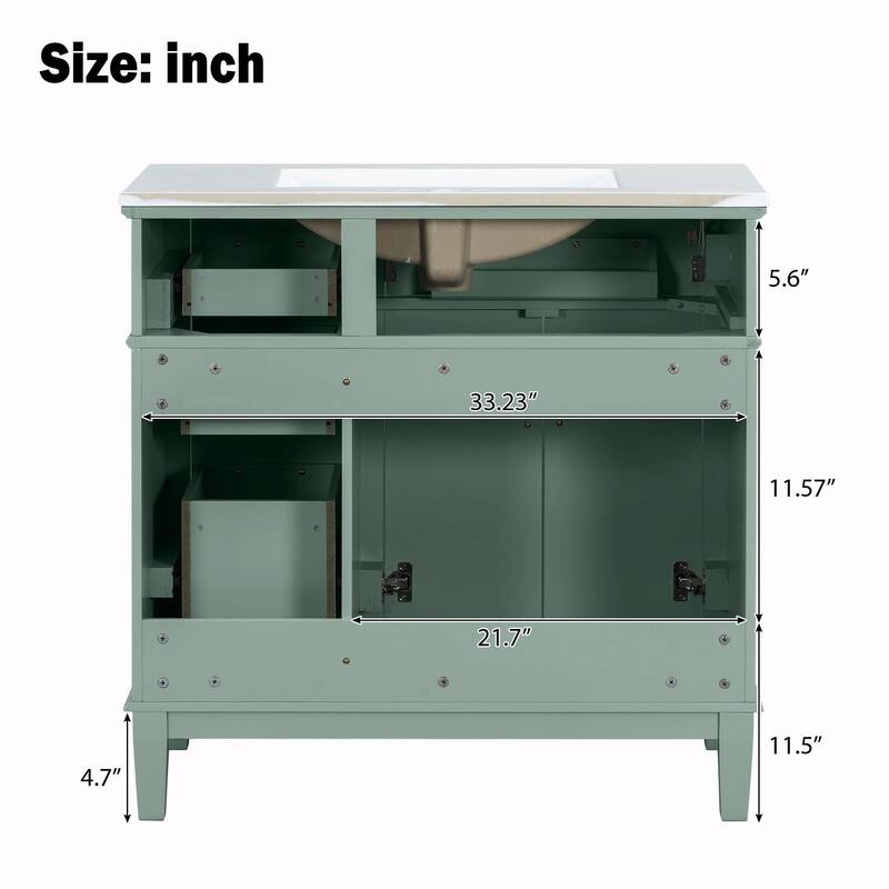 36" Modern Bathroom Vanity with Ceramic Sink, Soft Close Doors, 4 Drawers for Storage
