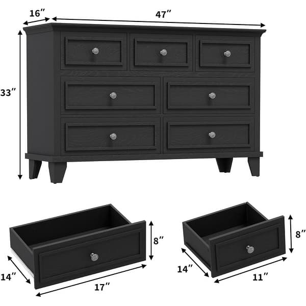 dimension image slide 2 of 4, 7 Drawer Dresser, Wooden Chest of Drawers with Deep Drawers, 47 in Long Dressers TV Stand