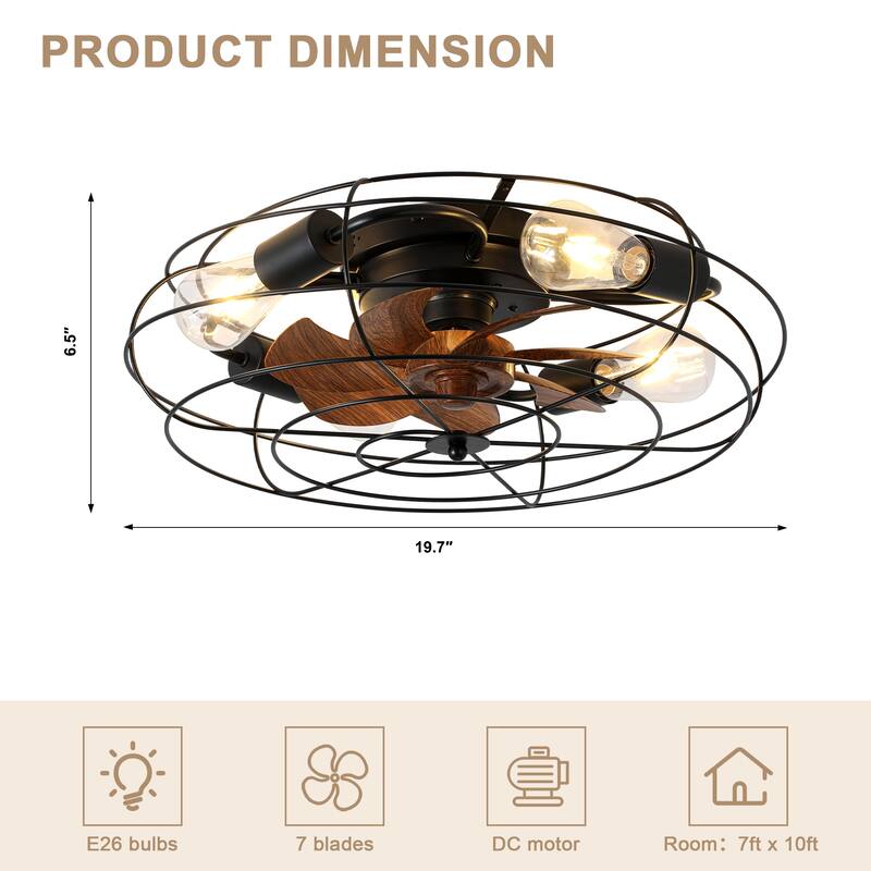 Bella Depot 20" Indoor Flush Mount Ceiling Fan with Light and Remote