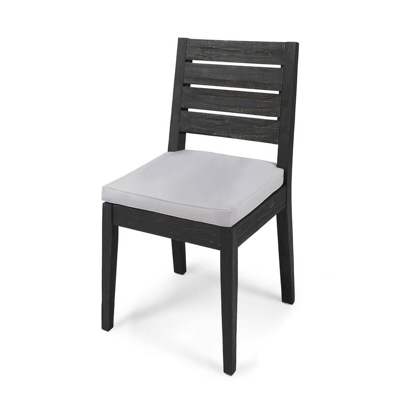 Outdoor Acacia Wood Armless Dining Chair with Cushions (Set of 2), Sandblasted Dark Gray + Light Gray
