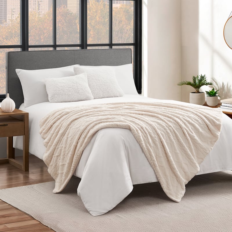 Lucky Brand Embossed Cable Rabbit Synthetic Fur 50" x 70" Throw Blanket