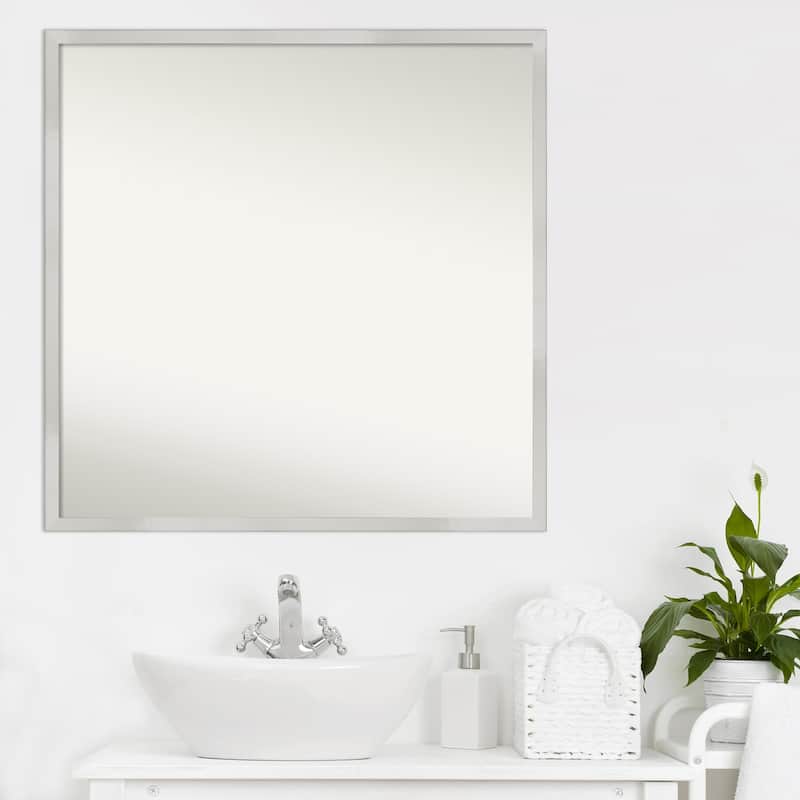 Non-Beveled Wood Bathroom Wall Mirror - Svelte Silver Frame