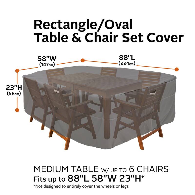 Classic Accessories Ravenna Water-Resistant 88 Inch Rectangular/Oval Patio Table & Chair Set Cover