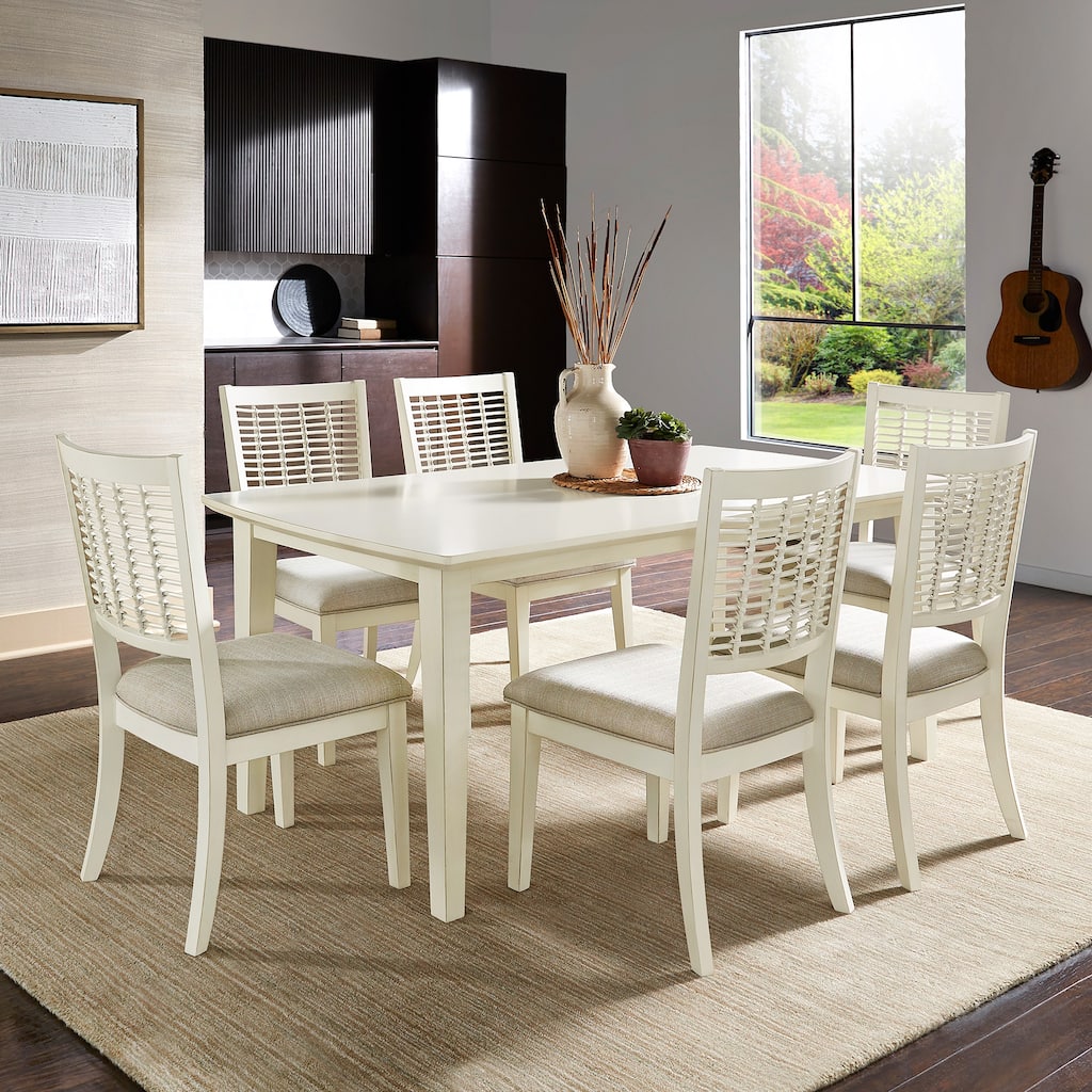 Trani White Finish Table with Wicker Dining Chair Set by iNSPIRE Q Classic