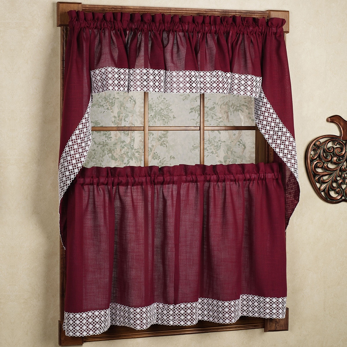 Sweet Home Collection Salem Burgundy Window Curtains - Swag, Tier & Valance