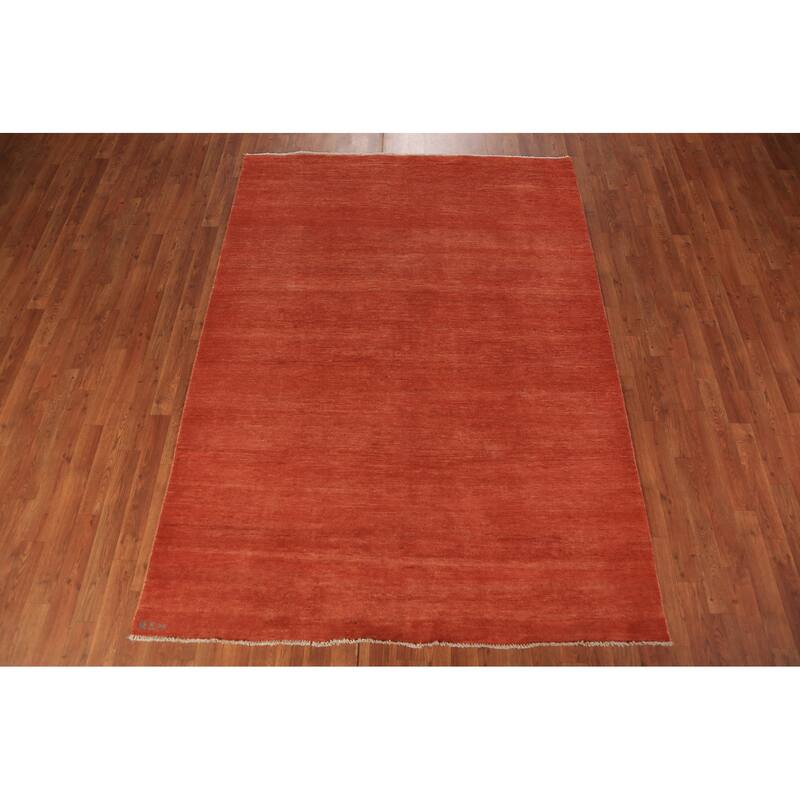 Orange Solid Gabbeh Modern Area Rug Handmade Wool Carpet - 5'7" x 7'7"