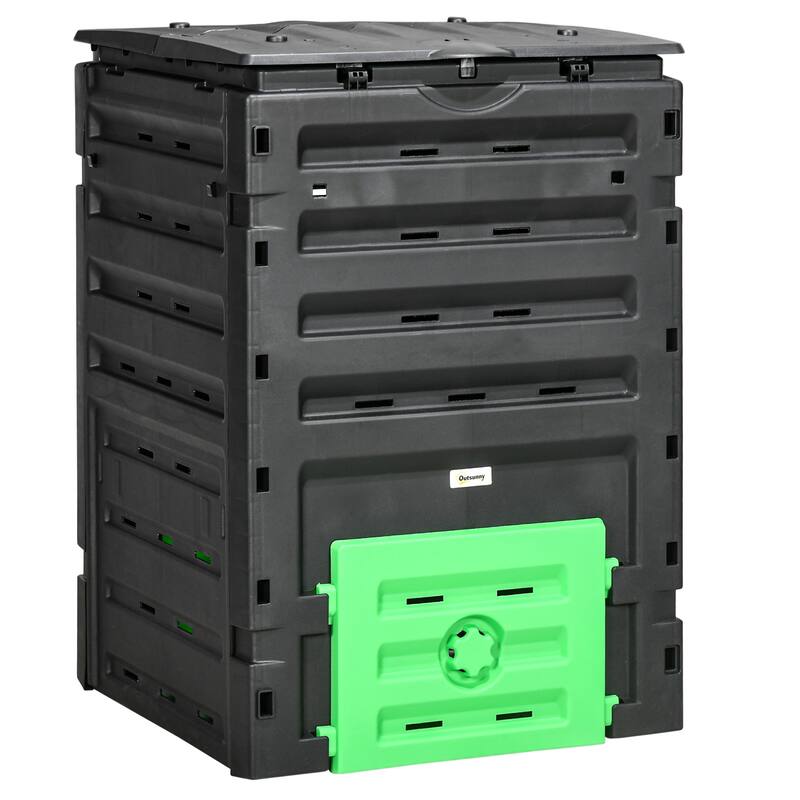 Outsunny Garden Compost Bin, 120 Gallon (450L) Garden Composter with 80 Vents and 2 Sliding Doors, Lightweight & Sturdy