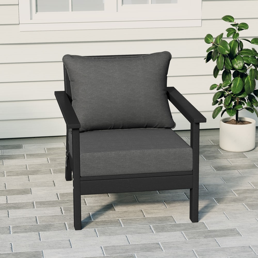Birchwood All Weather HDPE Outdoor Patio Deep Seating Black Club Chair With Cushions (1-Piece)