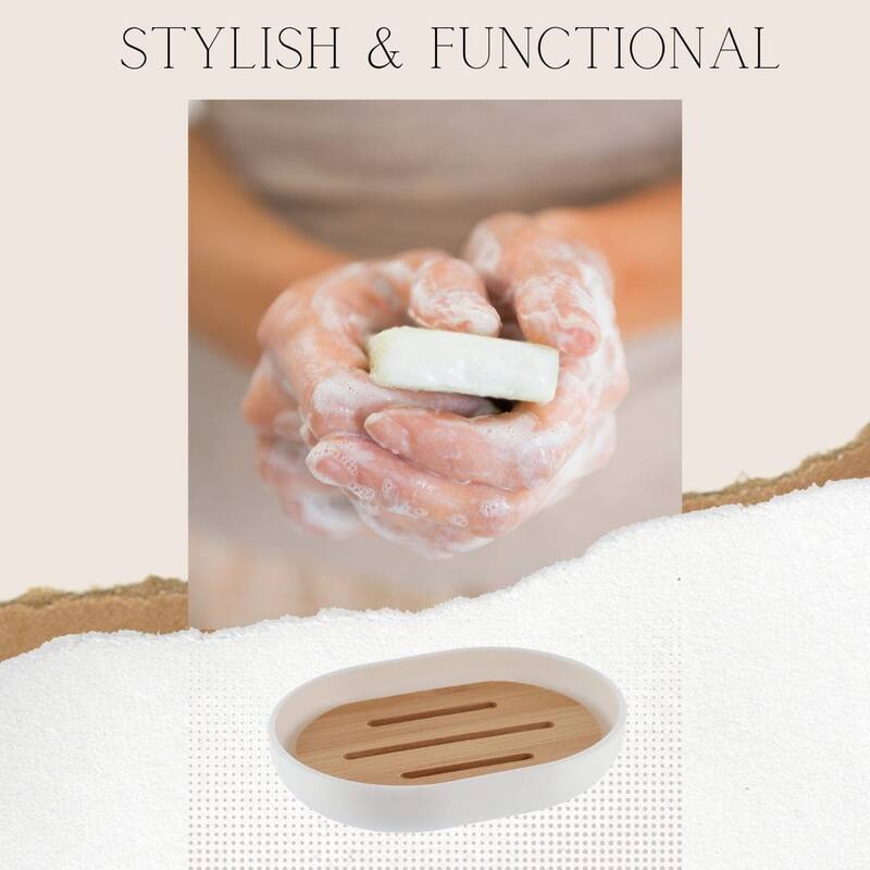 Evideco Bathroom Soap Dish Cup Padang White Bamboo Tray