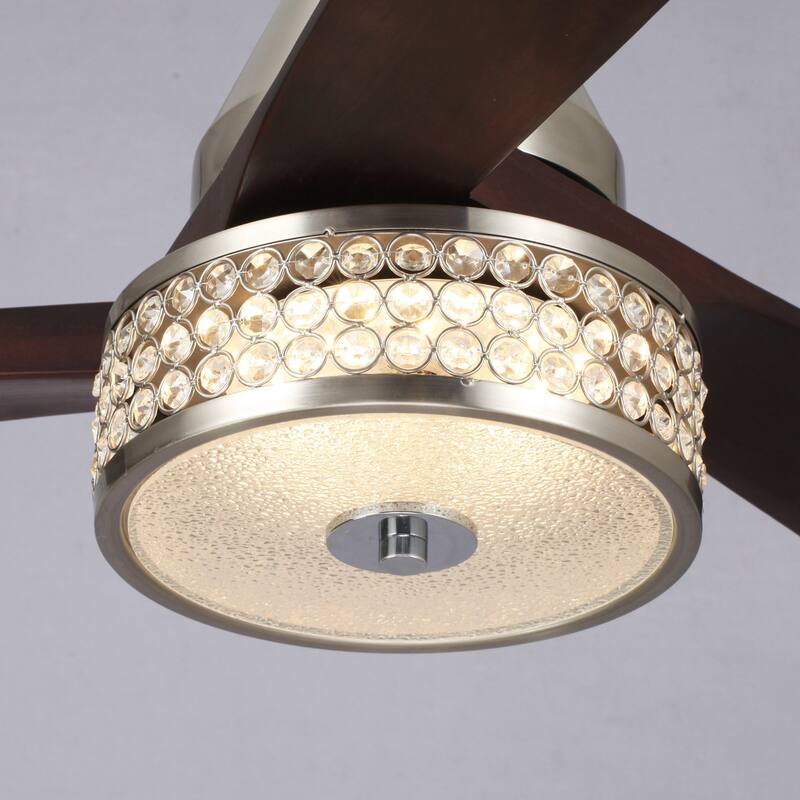 52" Indoor Semi Matte Nickel Downrod Mount Chandelier lED Ceiling Fan with Remote Control - 52" W x 52" D x 15.7" H