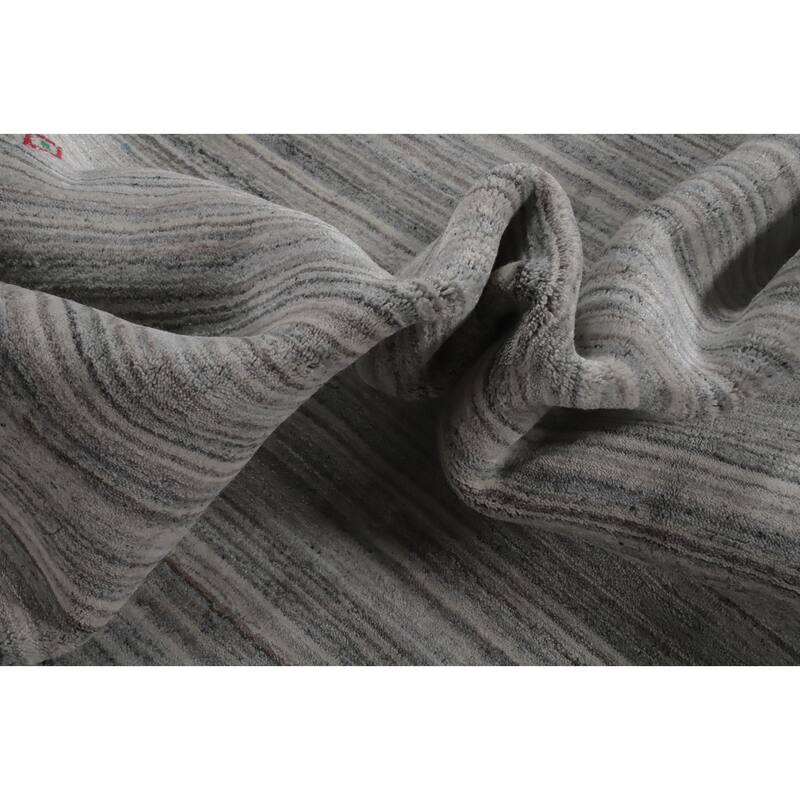 Hand Knotted Oriental Silk Carpet Tribal Animal Pictorial Greys & Charcoal Gabbeh Area Rug - 10' 1'' X 8' 2''