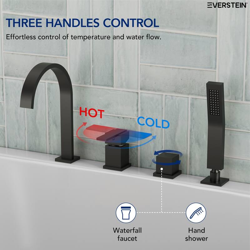 Modern Deck Mounted Bathtub Faucet Set with Diverter And Handheld Sprayer