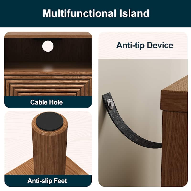 Nightstand Set of 2 with Charging Station and Solid Wood Legs
