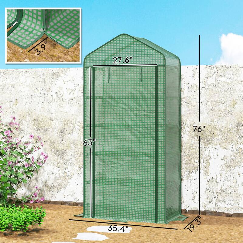 Outsunny 5 Tier Mini Greenhouse, 76" x 35.4" x 19.3" Small Portable Greenhouse with Reinforced PE Cover, Green