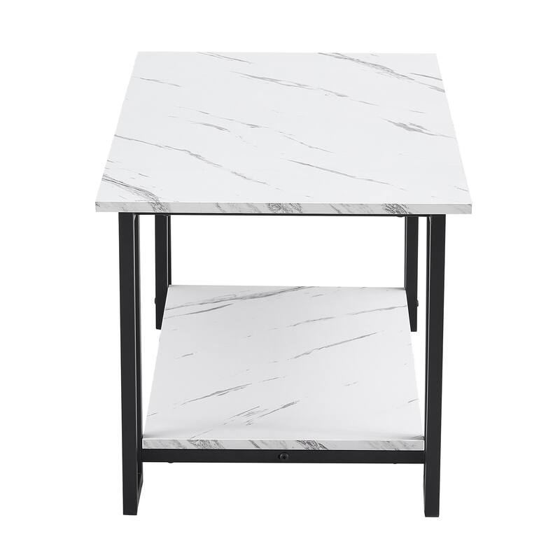 39.37 in. White and Black Rectangle MDF Coffee Table with 2-Layer