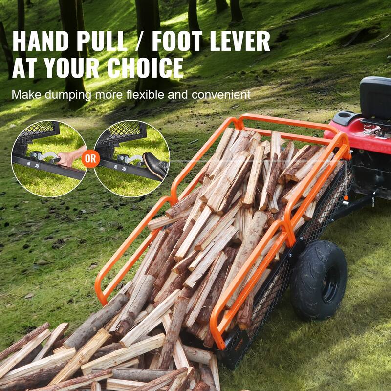 VEVOR Heavy Duty Steel ATV Dump Trailer 15 Cubic Feet Tow Behind Dump Cart Garden Trailer