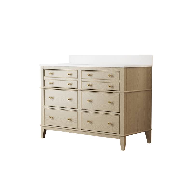 35''H Solid Wood Bathroom Vanity with Carrera White Quartz Top,Drawers And Single Sink
