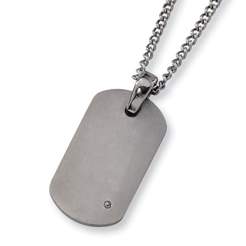 Chisel Brushed Titanium and Diamond Dogtag on 22 Inch Chain (2 mm) - 22 in