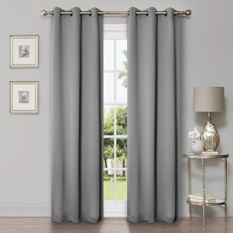 Superior Modern Solid Washable Room Darkening Curtains, Set of 2 Panels - 8PC- 42" x 96" - Silver