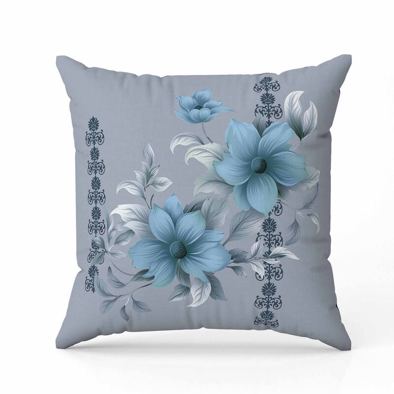 Petal Perfection Faux Suede Reversible Throw Pillow Blue and Grey