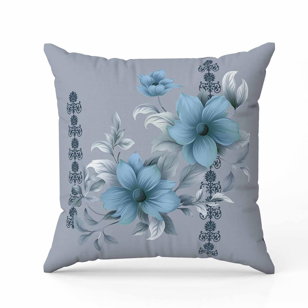 Petal Perfection Indoor/Outdoor Reversible Throw Pillow Blue and Grey