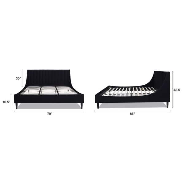 dimension image slide 6 of 13, Aspen Mid-Century Modern Performance Fabric Low Profile Upholstered Platform Bed