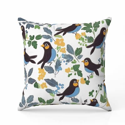 Sweet Tweets Faux Suede Reversible Throw Pillow Blue and Green