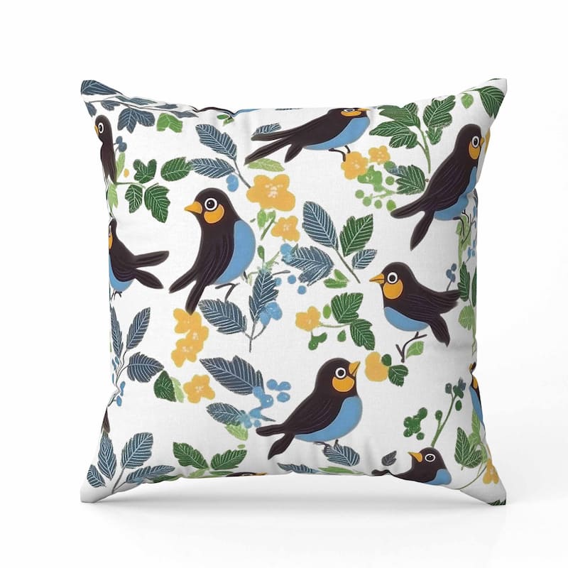 Sweet Tweets Indoor/Outdoor Reversible Throw Pillow Blue and Green