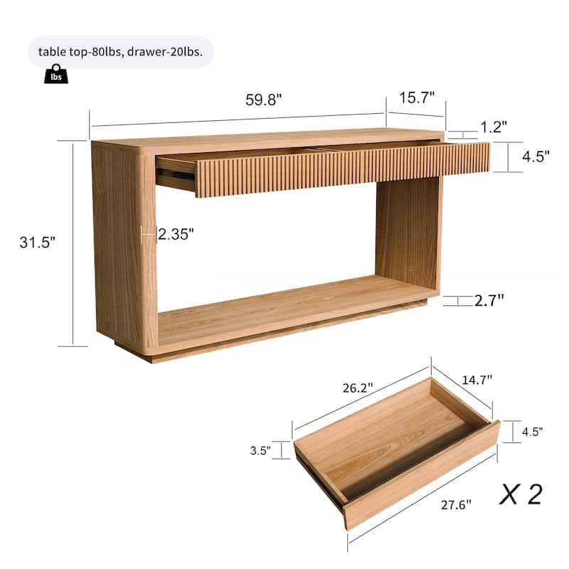 GDF Studio - Calvera 60 Inch Modern 2-Drawer Fluted Console Table