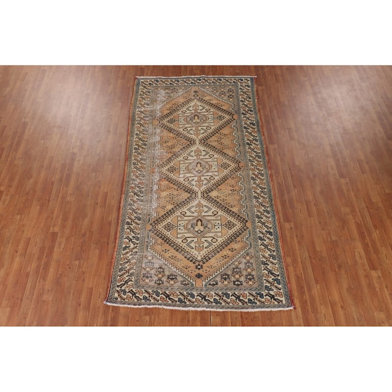 Distressed Bakhtiari Persian Vintage Area Rug Handmade Wool Carpet - 5'2" x 9'11"