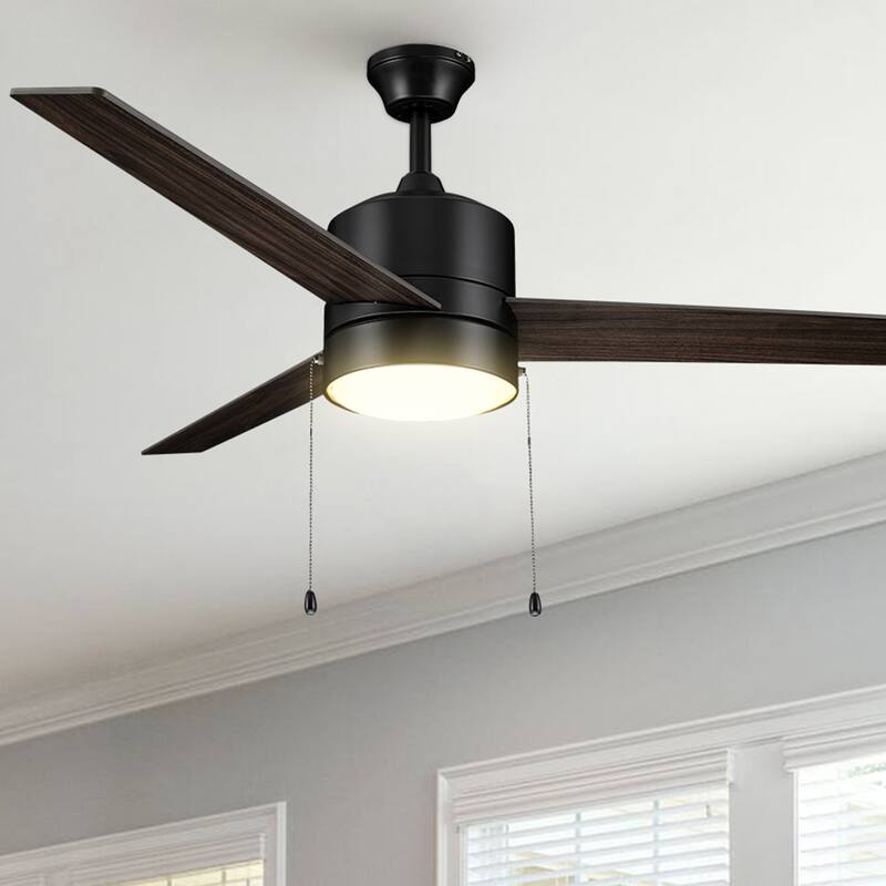 CARRO Abraxas 52" 3-Blade Indoor Ceiling Fan With LED Light -Pull Chain - Black/Wooden&Walnut