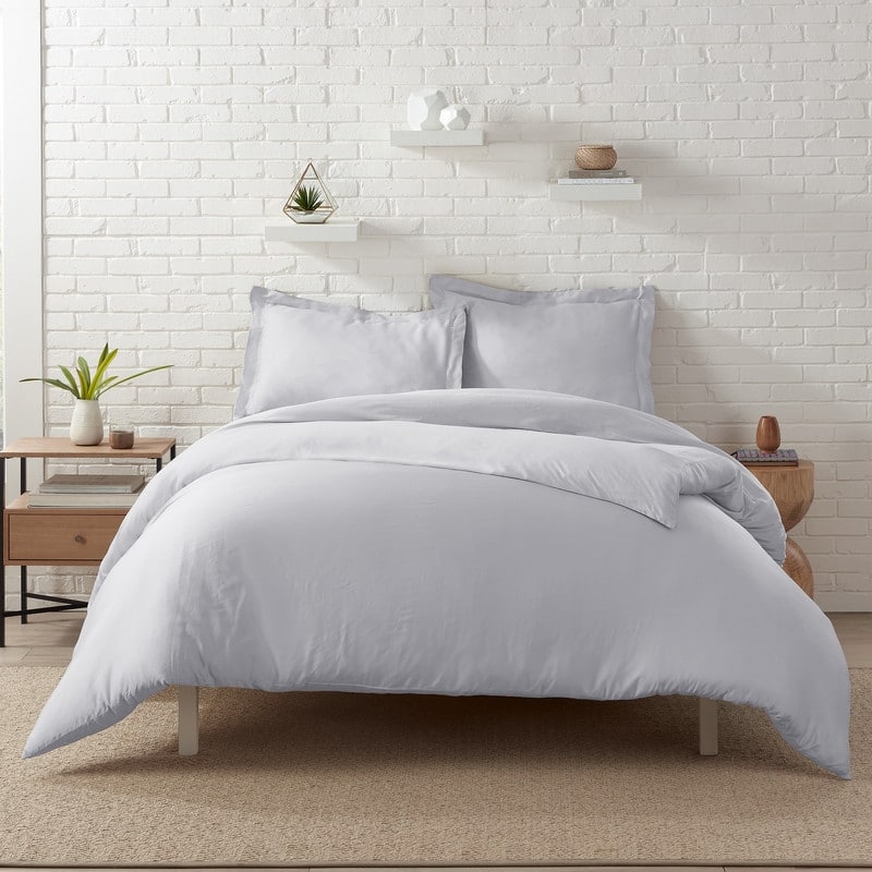 Serta Zen Rest Rayon from Bamboo 3pc Duvet Set - Light Grey - Full - Queen