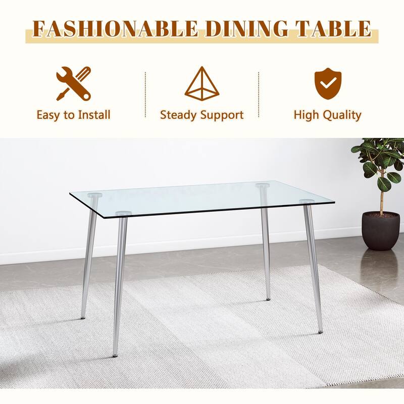 Modern Luxurious Rectangular Tempered Glass Dining Table Set- with 4 Transparent Plastic Dining Chair