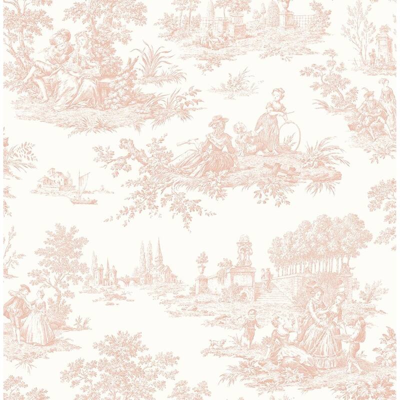 Seabrook Designs Chateau Toile Prepasted Wallpaper - 20.5 in. W x 33 ft. L - Blush