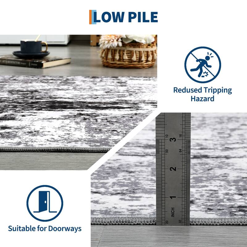 Area Rugs for Living Room Bedroom, Modern Abstract Machine Washable Rug, Low Pile Floor Carpet with Non Slip Backing